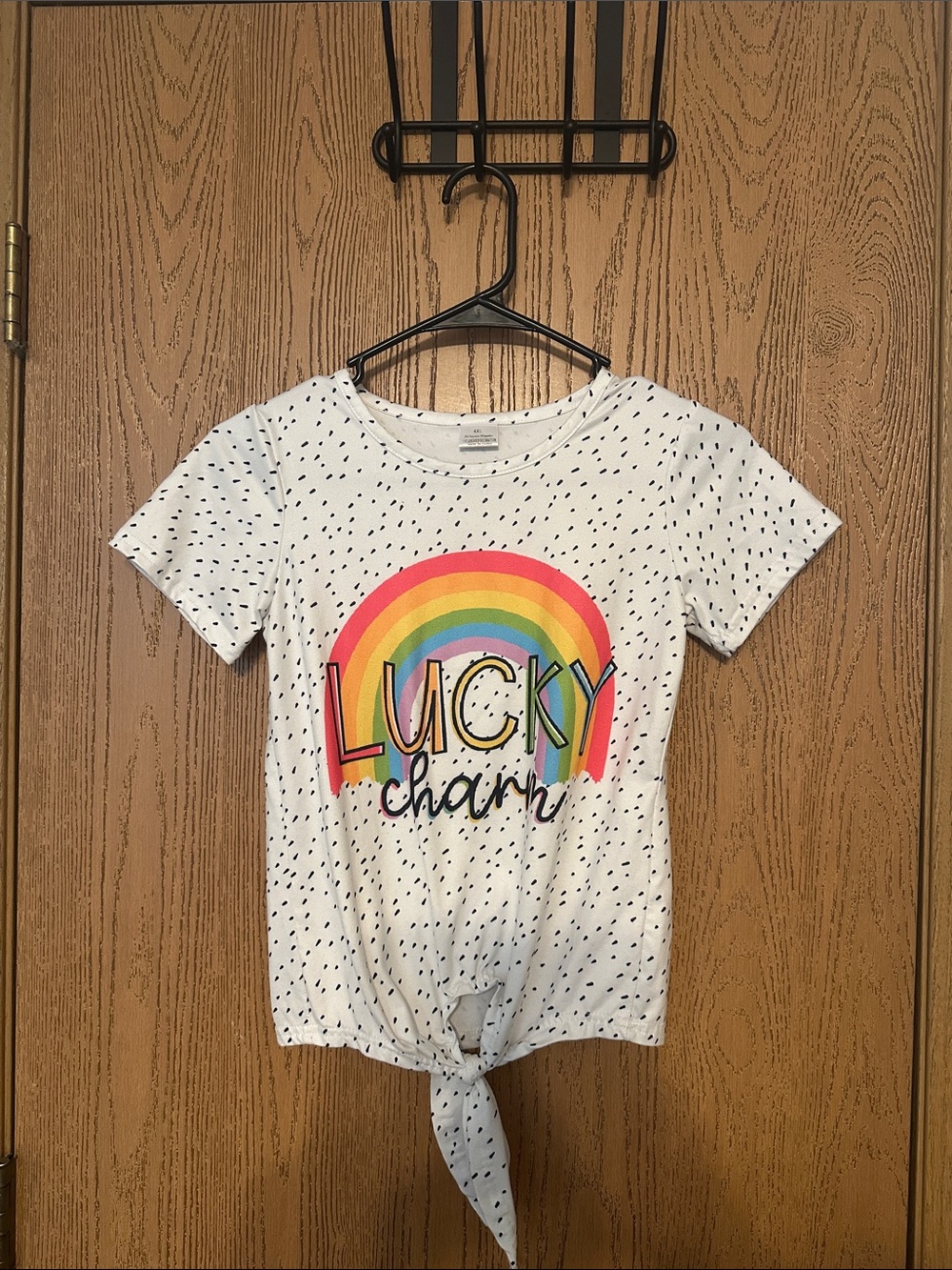 SPARKLE IN PINK (7/8) Kids 'Lucky Charm' Rainbow Tie-Front Tee - White
